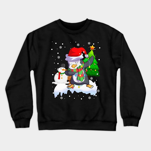 Santa Christmas Dabbing Through The Snow Dabbing Penguin Snowman Christmas Lights Crewneck Sweatshirt by springins